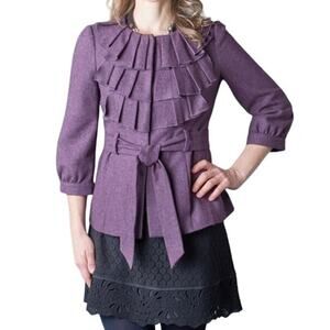 Anthropologie Tabitha Foliage Finder Jacket Belted Poplin Wool Blazer Purple 0